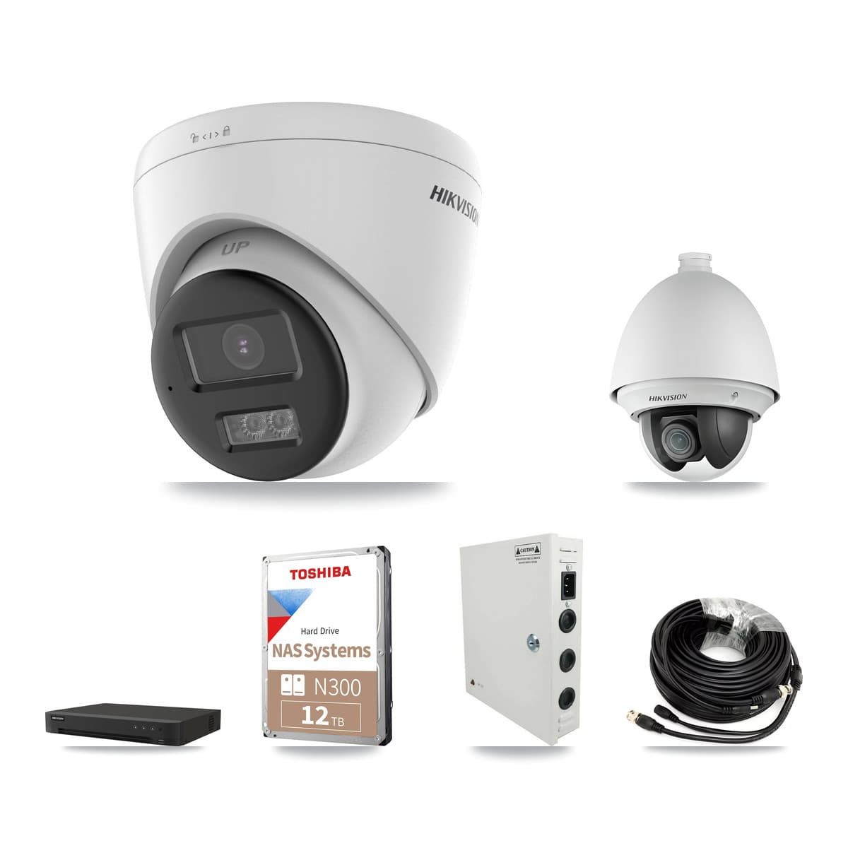 Hikvision 16-Channel 2MP – 5MP CCTV Kit — 1 DS-2AE4225T-A 2MP PTZ + 9 DS-2CE78K0T-LTS 5MP Turret Cameras + 12TB Recording (IDS-7216HQHI-M1/XT Recorder) - Image 1