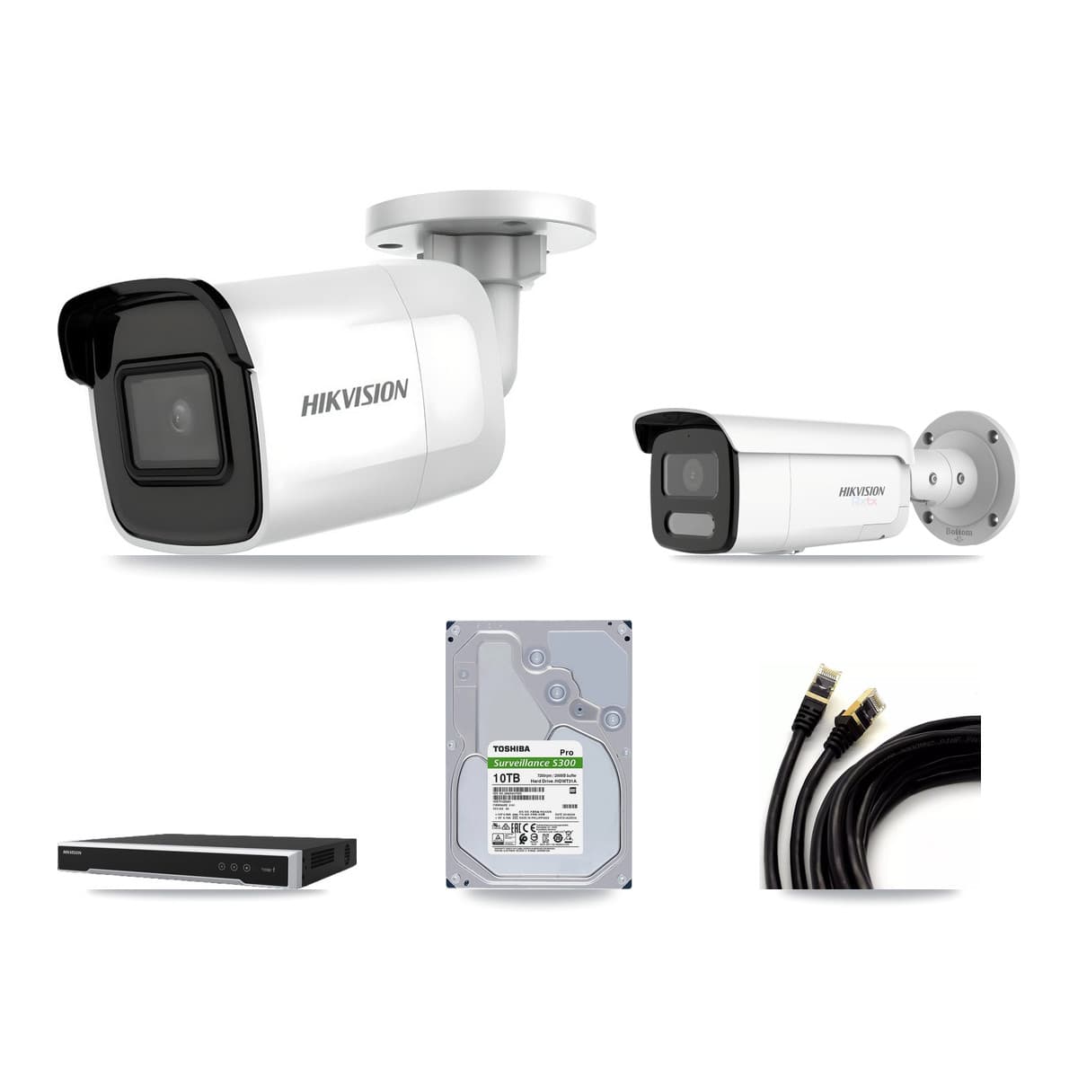 Hikvision 8-Channel 4K CCTV Kit — 4 DS-2CD2085G1 + 4 DS-2CD2T87G2H Bullet Cameras + 2× 10TB Recording