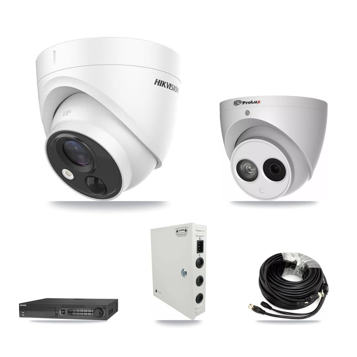 Hikvision & Prolux 32-Channel 4MP – 5MP CCTV Kit — 17 DS-2CE71H0T 5MP + 1 PXC-612C4W-A 4MP Turret Cameras + 3× 8TB Recording