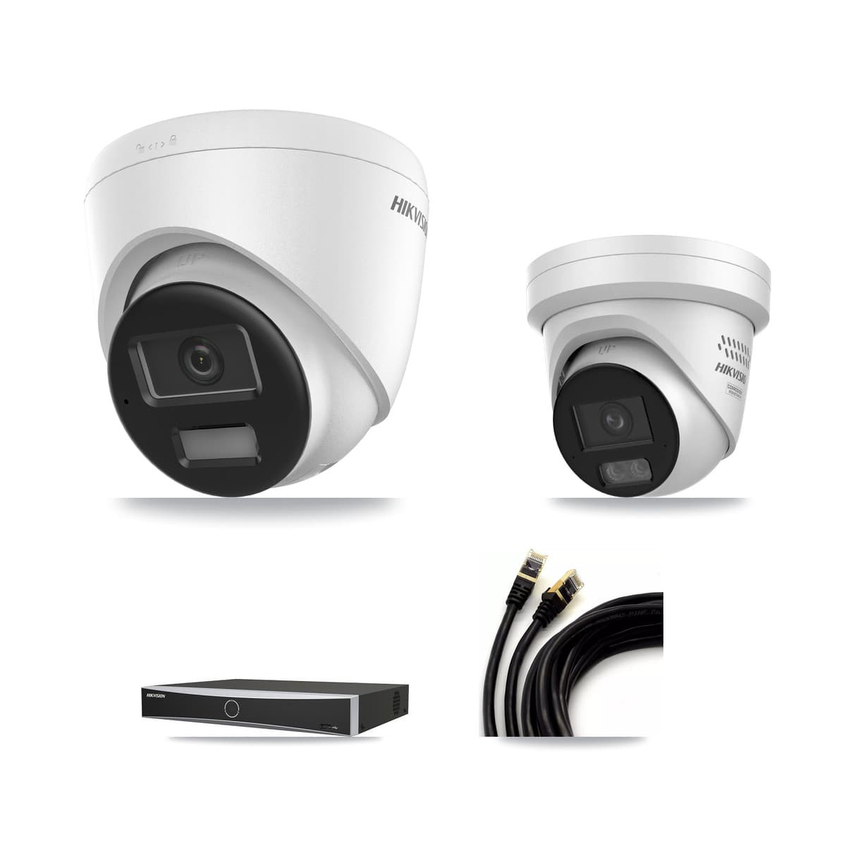 Hikvision 4-Channel 4MP – 4K CCTV Kit — 2 DS-2CD1383G2-LIU 4K + 2 DS-2CD2347G3-LIS2UY/SL 4MP Turret Cameras + 8TB Recording (DS-7604NXI-K1/4P Recorder) - Image 1