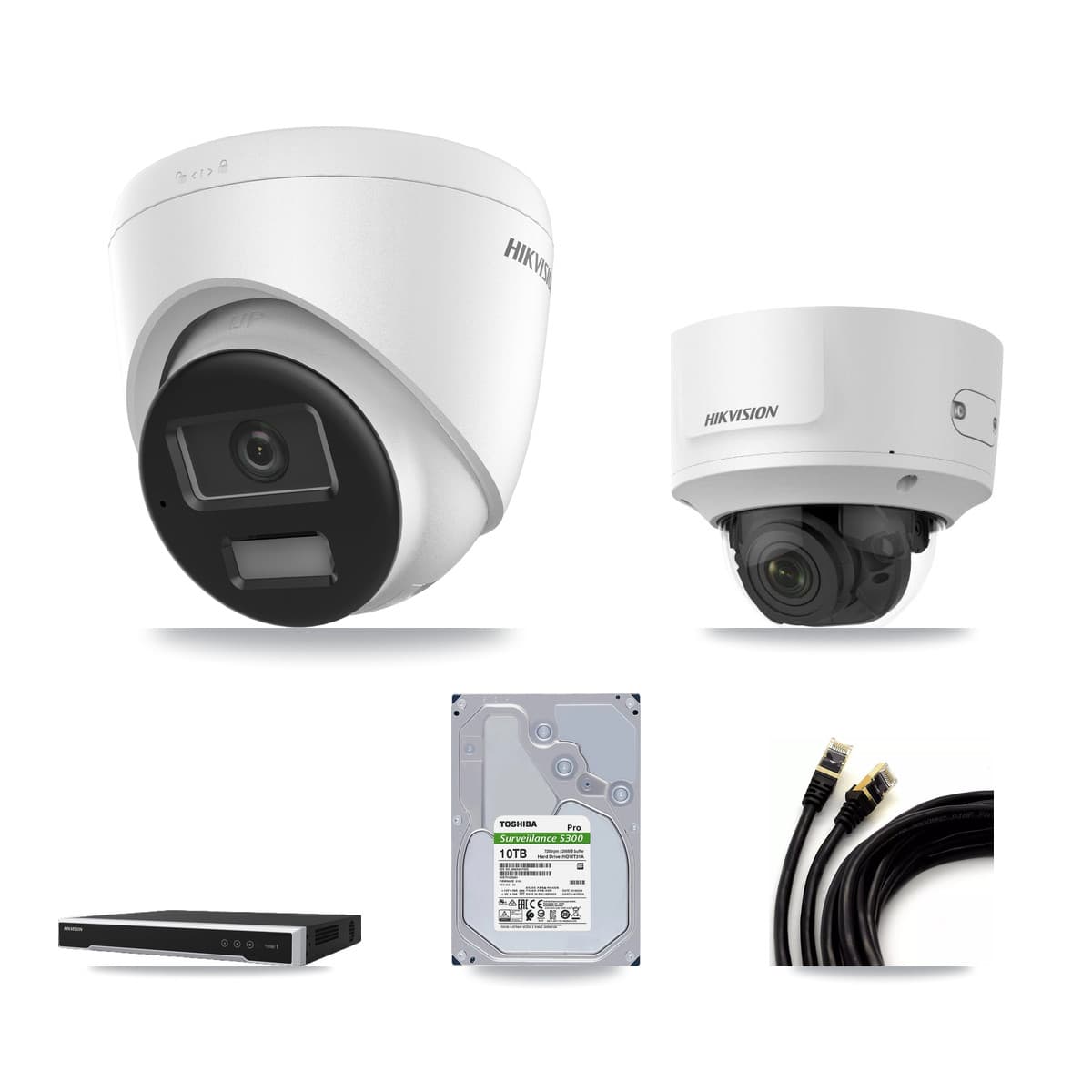 Hikvision 8-Channel 2MP – 4K CCTV Kit — 7 4K Turret + 1 2MP Dome Cameras + 2× 10TB Recording