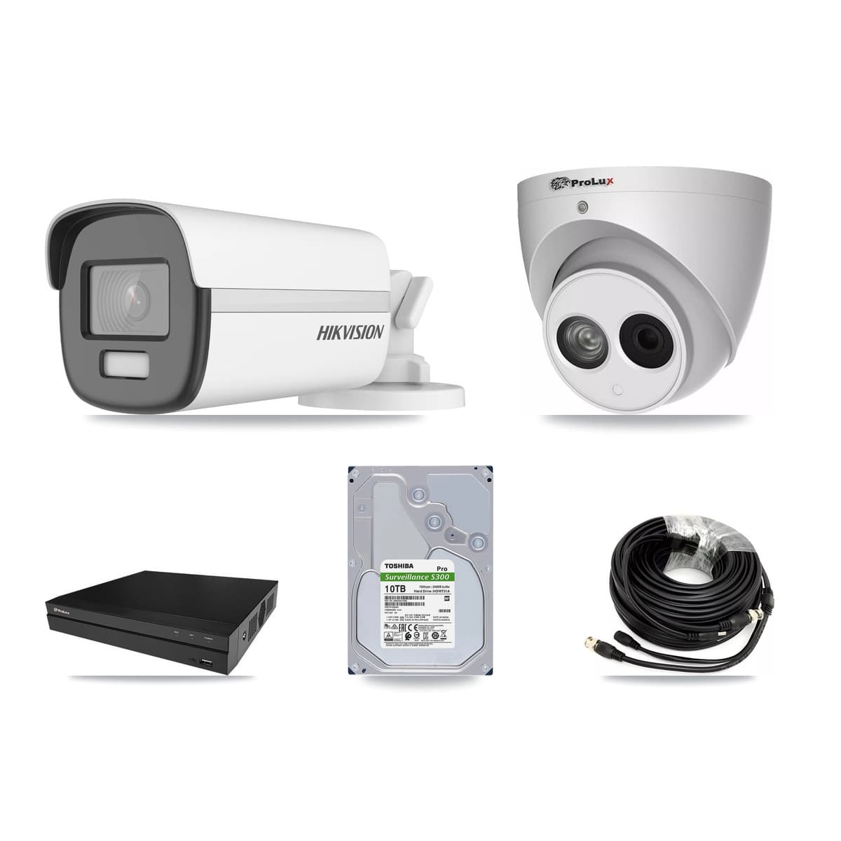 Hikvision & Prolux 8-Channel 4MP – 4K CCTV Kit — 7 4K Bullet + 1 4MP Turret Cameras + 2× 10TB Recording - Image 1