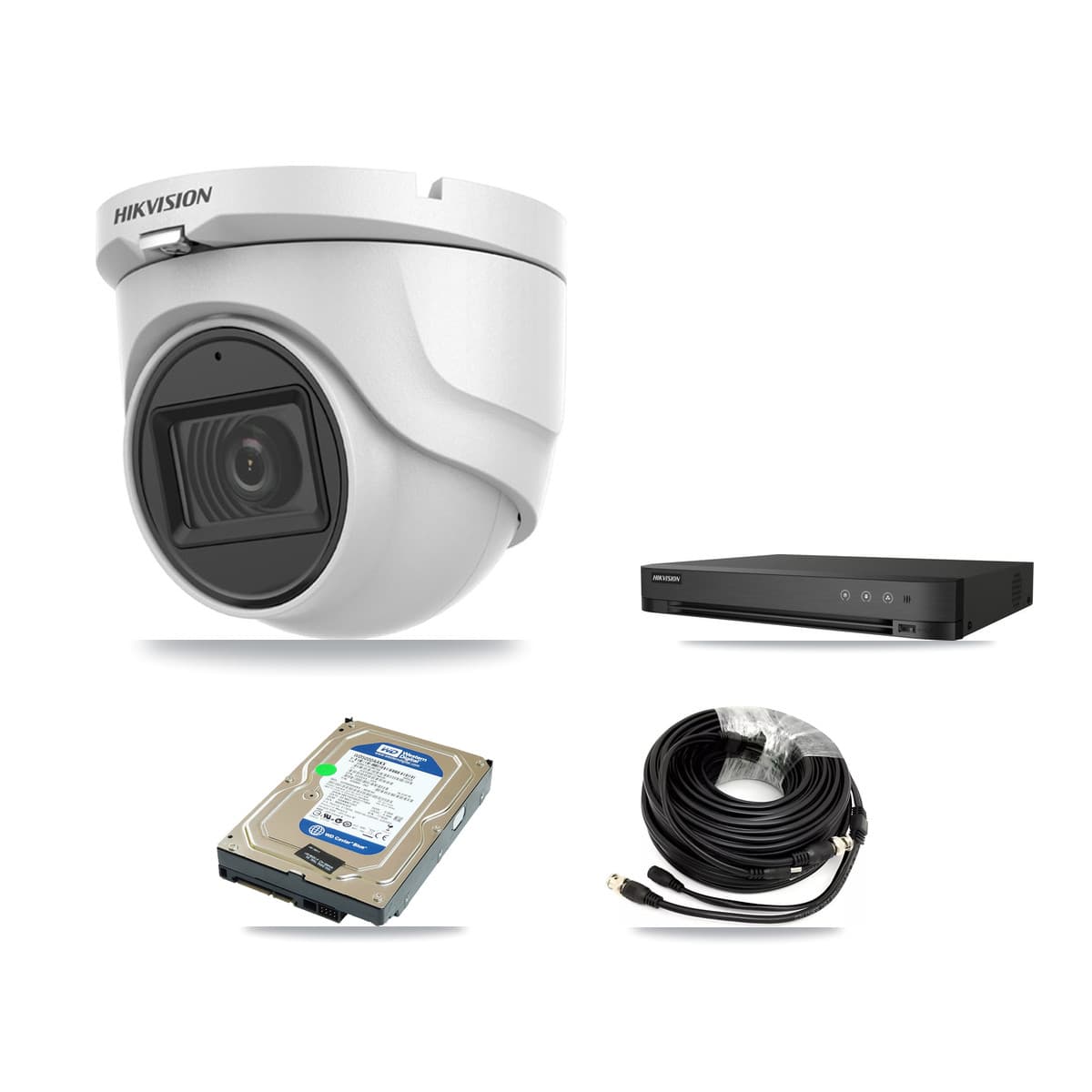 Hikvision 4-Channel 5MP CCTV Kit — 1 DS-2CE76H0T Turret Camera + 500GB Recording (IDS-7204HUHI Recorder)