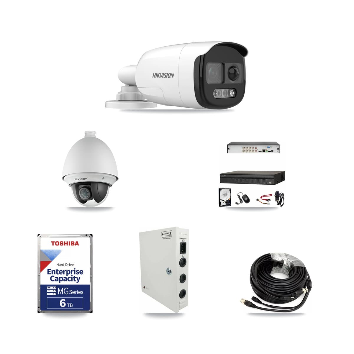 Hikvision & Dahua 8-Channel 2MP – 5MP CCTV Kit — 1 DS-2AE4225T 2MP PTZ + 4 DS-2CE12KF3T 5MP Bullet Cameras + 6TB Recording - Image 1