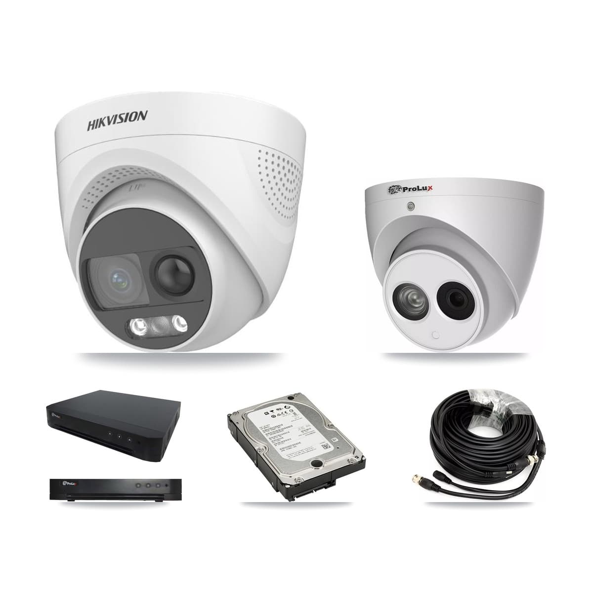 Hikvision & Prolux 16-Channel 4MP – 5MP CCTV Kit — 3 DS-2CE72KF3T 5MP + 1 PXC-612C4W-A 4MP Turret Cameras + 5TB Recording (PXD-8216 Recorder) - Image 1