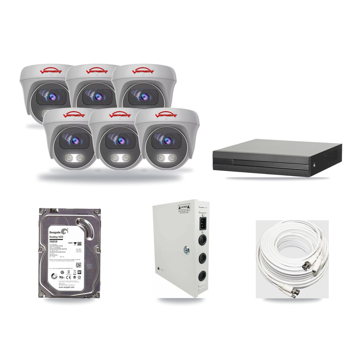 8-channel CCTV kit: 6 cameras (6× 5MP Camera), 2TB hard drive