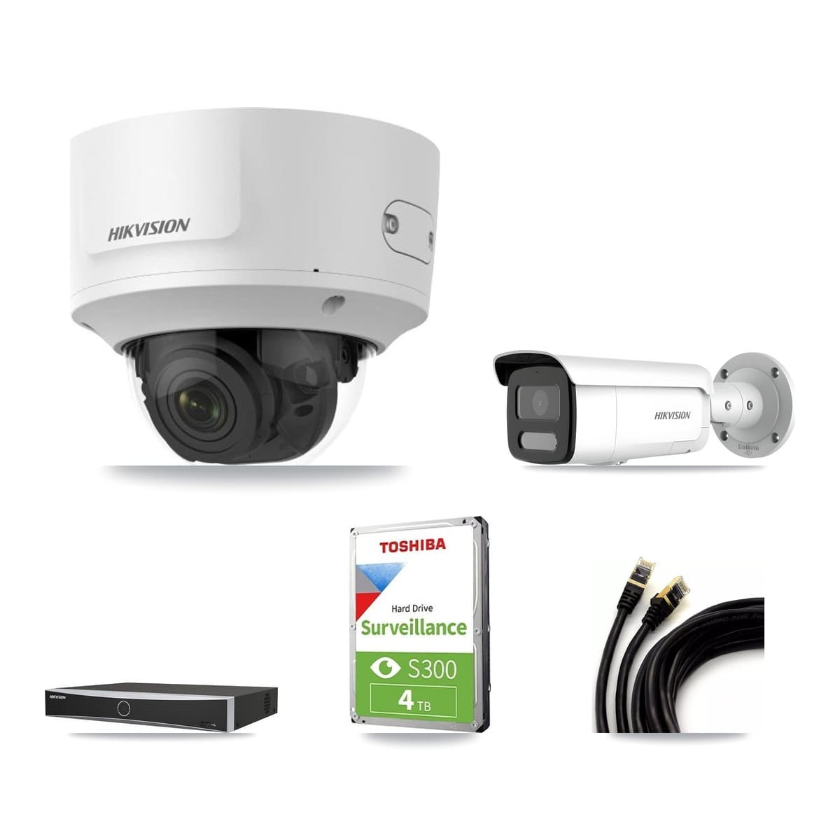 Hikvision 4-Channel 2MP – 4MP CCTV Kit — 1 2MP Dome + 1 4MP Bullet Cameras + 4TB Recording - Image 1