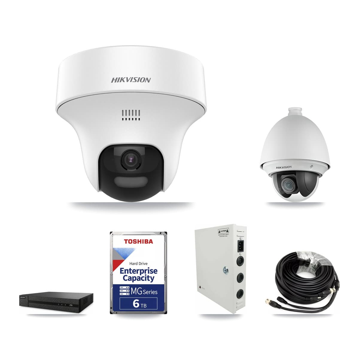 Hikvision 8-Channel 2MP – 5MP CCTV Kit — 1 DS-2AE4225T 2MP PTZ + 3 DS-2CE70K0T 5MP Turret Cameras + 6TB Recording