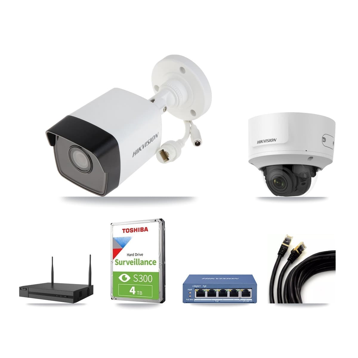 Hikvision & HiLook 4-Channel 2MP – 5MP CCTV Kit — 1 5MP Bullet + 1 2MP Dome Cameras + 4TB Recording - Image 1