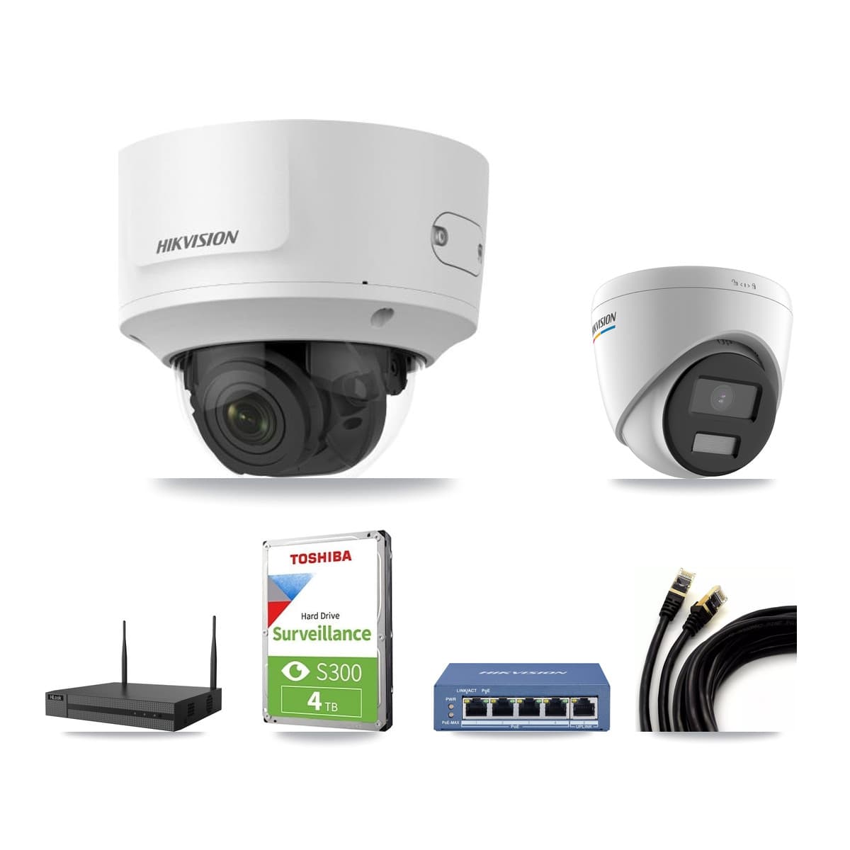 Hikvision & HiLook 4-Channel 2MP CCTV Kit — 1 Turret + 2 Dome Cameras + 4TB Recording - Image 1
