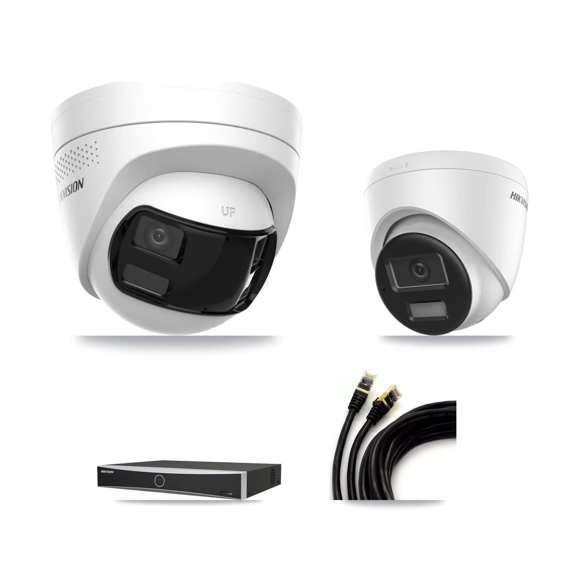 Hikvision 4-Channel 4K CCTV Kit — 1 DS-2CD1383G2 + 2 DS-2CD1383G2P Turret Cameras + 8TB Recording