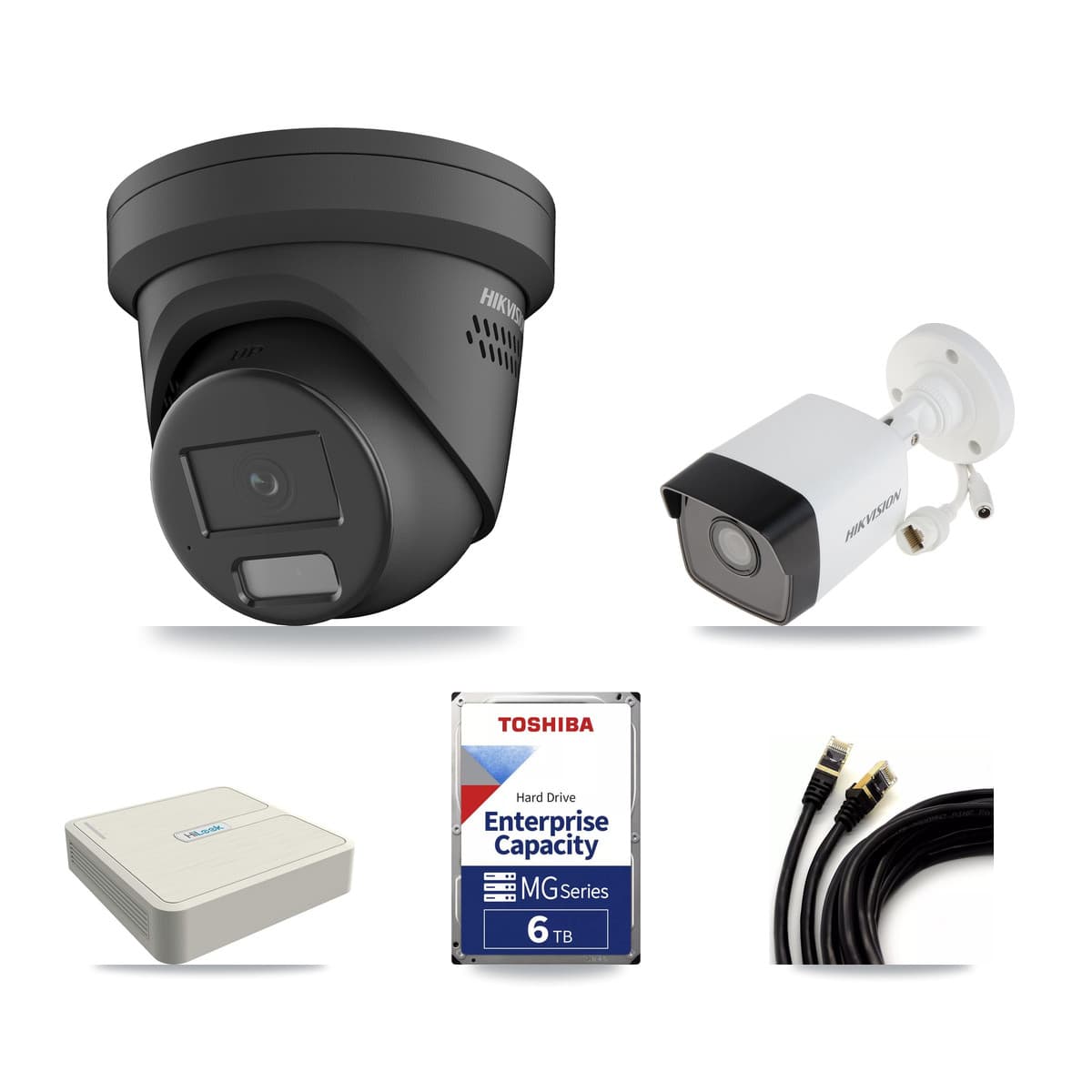 Hikvision & HiLook 8-Channel 4MP – 5MP CCTV Kit — 1 5MP Bullet + 4 Black 4MP Turret Cameras + 6TB Recording - Image 1