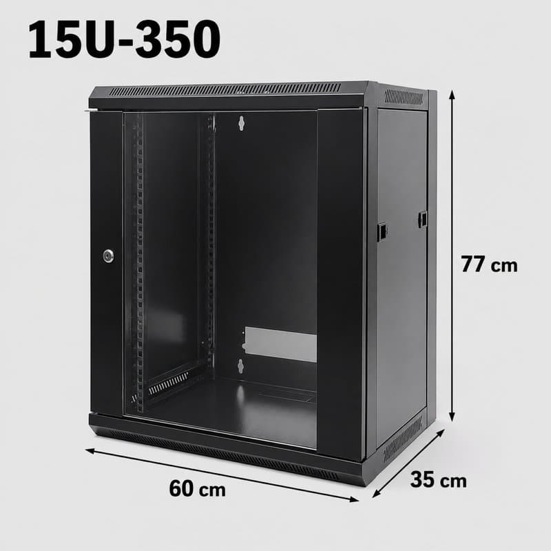 15U 19" Black Data Network Cabinet - Wall-Mount Server & Switch Rack