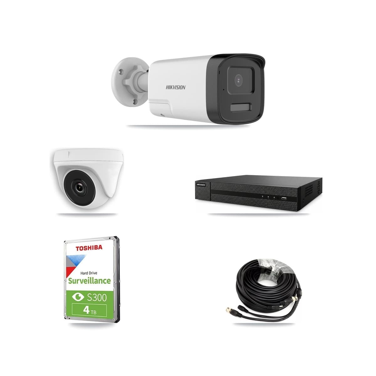 Hikvision 8-Channel 2MP – 5MP CCTV Kit — 2 DS-2CE17K0T 5MP Bullet + 2 White HDT-2MP-N20W 2MP Dome Cameras + 4TB Recording (DVR-8CH Recorder) - Image 1