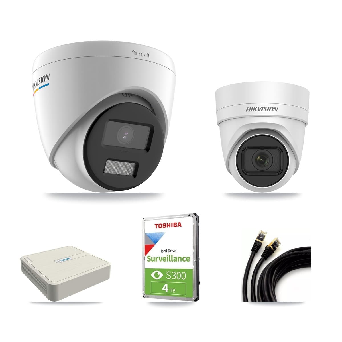 Hikvision & HiLook 8-Channel 2MP – 4MP CCTV Kit — 2 DS-2CD1327G2 2MP + 2 DS-2CD2H45FWD 4MP Turret Cameras + 4TB Recording