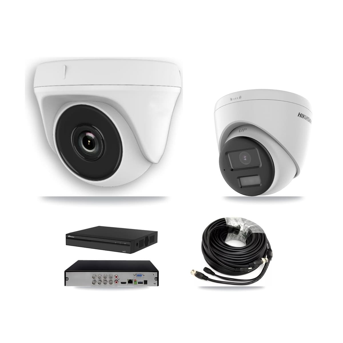 Hikvision & Prolux 8-Channel 2MP – 4K CCTV Kit — 2 DS-2CE78U0T 4K Turret + 5 White HDT-2MP-N20W 2MP Dome Cameras + 8TB Recording - Image 1