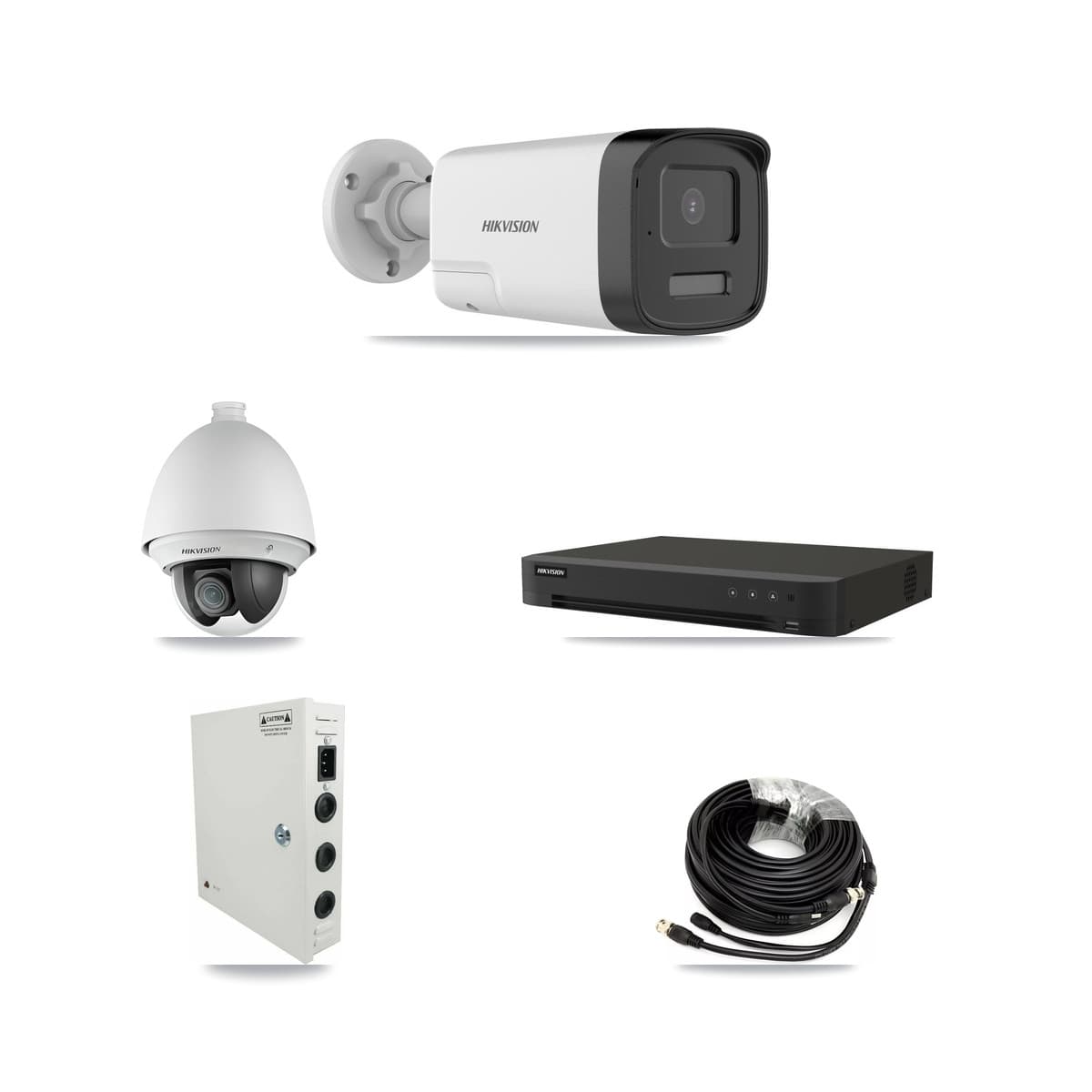 Hikvision 8-Channel 2MP – 5MP CCTV Kit — 1 DS-2AE4225T-A 2MP PTZ + 5 DS-2CE17K0T-LXTS 5MP Bullet Cameras + 8TB Recording (IDS-7208HUHI-M1/XT Recorder) - Image 1