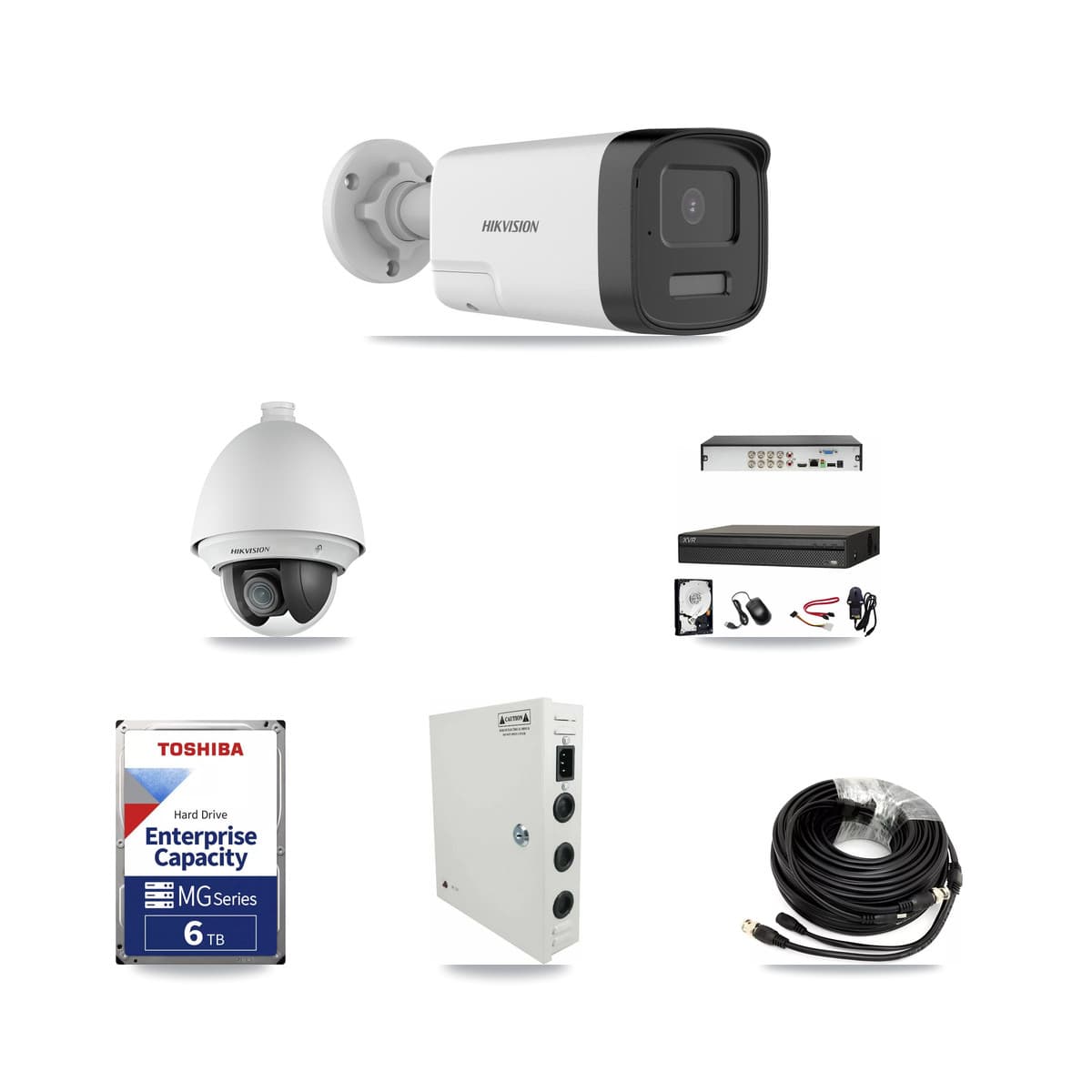 Hikvision & Dahua 8-Channel 2MP – 5MP CCTV Kit — 1 DS-2AE4225T 2MP PTZ + 4 DS-2CE17K0T 5MP Bullet Cameras + 6TB Recording - Image 1
