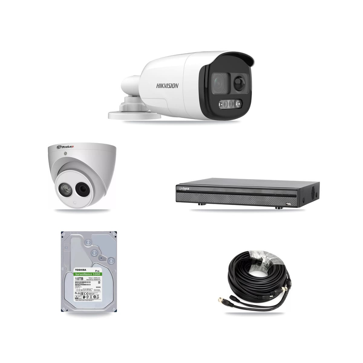 8-Channel 4MP – 5MP CCTV Kit — 7 DS-2CE12KF3T 5MP Bullet + 1 PXC-612C4W-A 4MP Turret Cameras + 10TB Recording (DH-XVR5108H Recorder) - Image 1