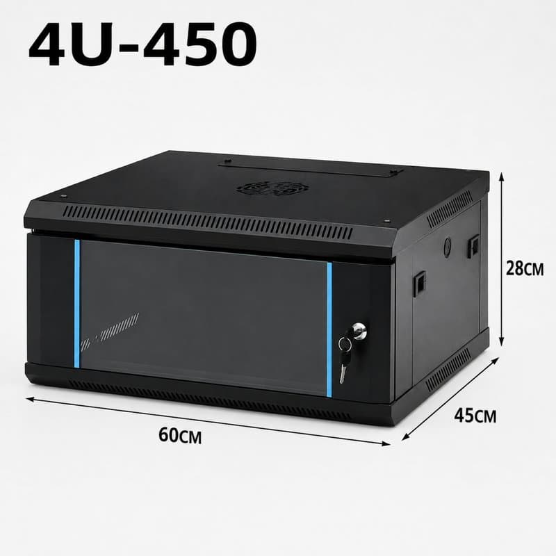 4U 19" Black Data Network Cabinet - Wall-Mount Server & Switch Rack (450mm Depth)