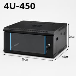 4U 19" Black Data Network Cabinet - Wall-Mount Server & Switch Rack (450mm Depth)