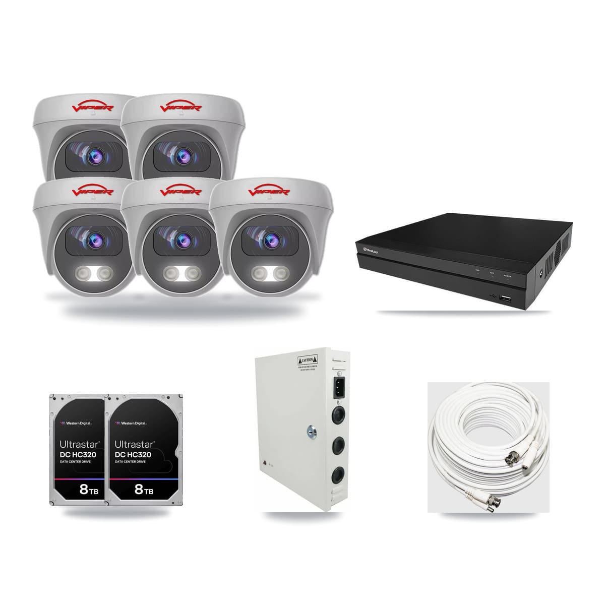 Prolux 8-channel CCTV kit: 5 cameras (5× 5MP Camera), 2× 8TB hard drive