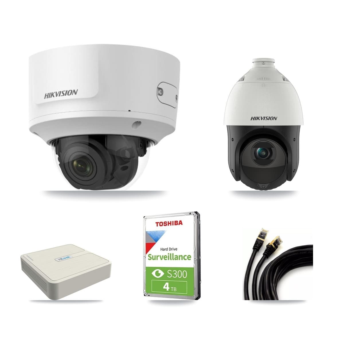 Hikvision & HiLook 8-Channel 2MP – 4MP CCTV Kit — 2 2MP Dome + 2 4MP PTZ Cameras + 4TB Recording (NVR-108H-D Recorder) - Image 1