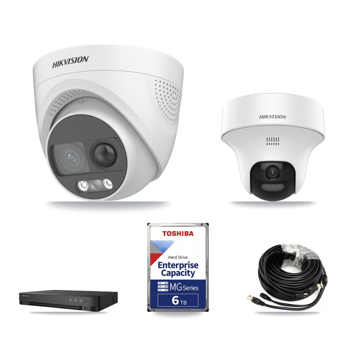Hikvision 8-Channel 5MP CCTV Kit — 1 DS-2CE70K0T + 4 DS-2CE72KF3T Turret Cameras + 6TB Recording (IDS-7208HQHI Recorder)