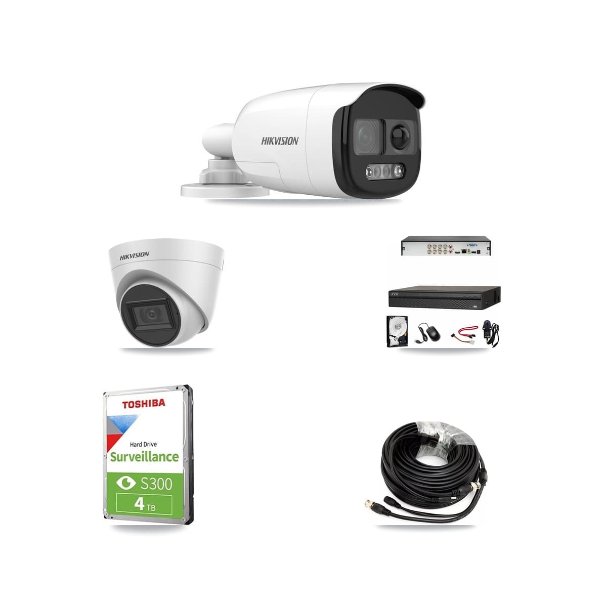 Hikvision & Dahua 8-Channel 5MP CCTV Kit — 2 Bullet + 1 White Turret Cameras + 4TB Recording (XVR-3108AD Recorder) - Image 1