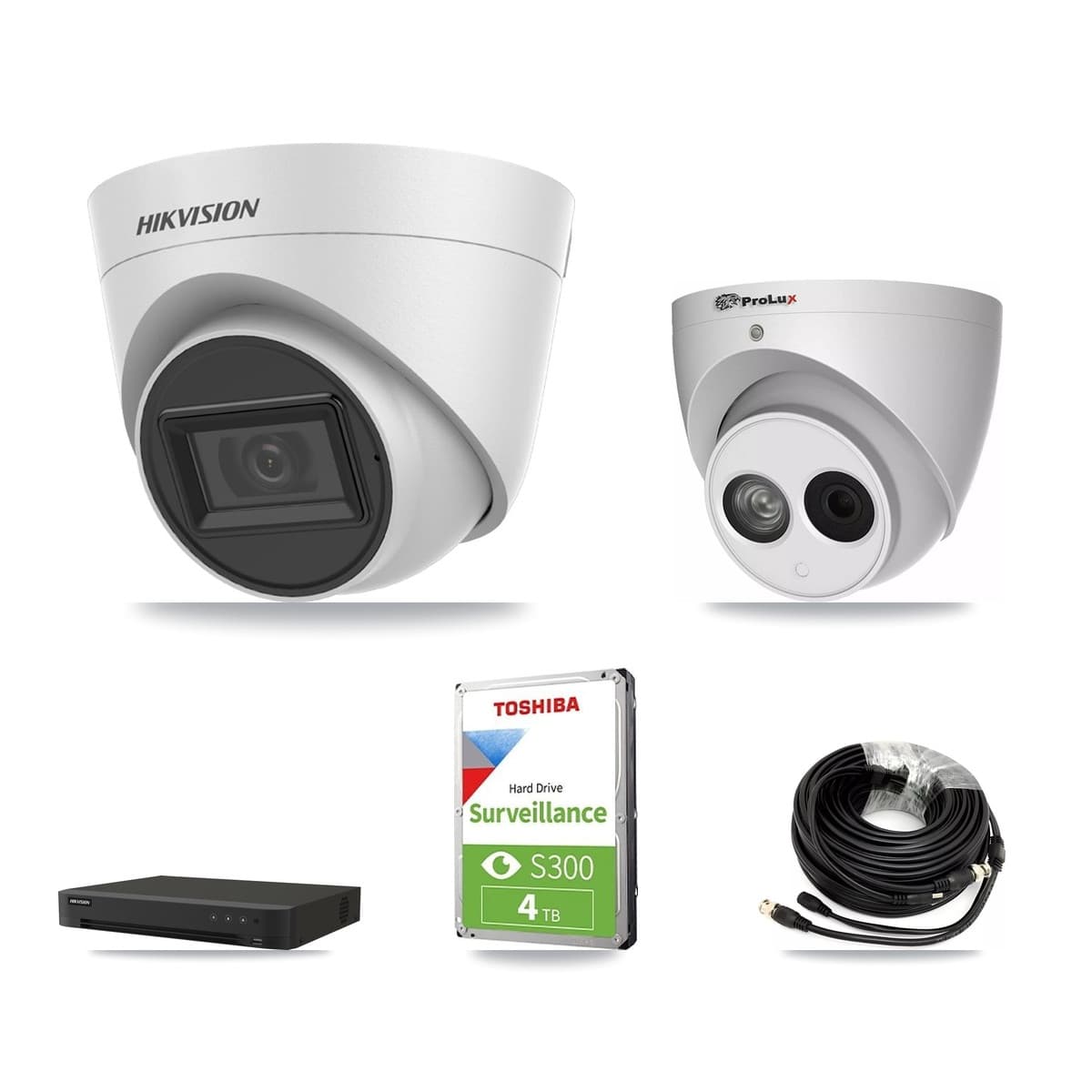 Hikvision & Prolux 16-Channel 4MP – 5MP CCTV Kit — 2 White 5MP + 1 4MP Turret Cameras + 4TB Recording (IDS-7216HQHI Recorder) - Image 1