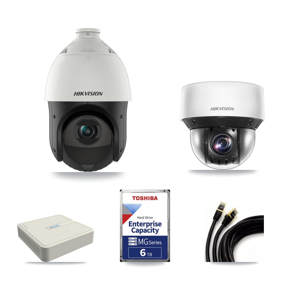 Hikvision & HiLook 8-Channel 4MP CCTV Kit — 5 DS-2DE4425IW + 1 DS-2DE4A425IW PTZ Cameras + 6TB Recording (NVR-108H-D Recorder) - Image 1
