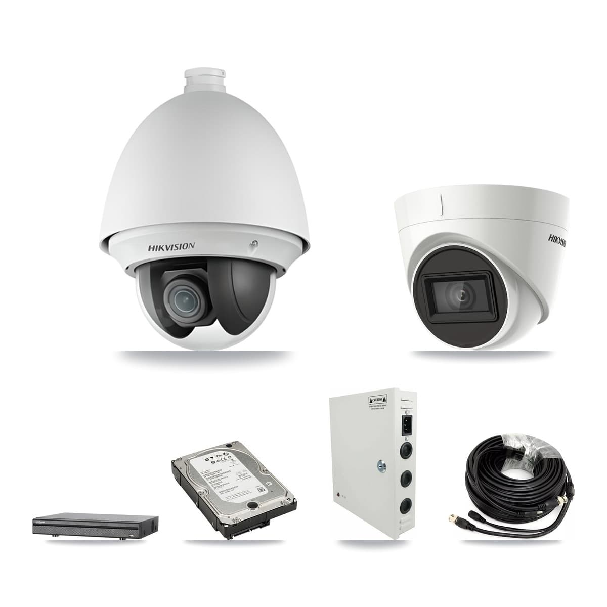 Hikvision & Dahua 8-Channel 2MP – 4K CCTV Kit — 4 DS-2AE4225T 2MP PTZ + 1 DS-2CE78U1T 4K Turret Cameras + 5TB Recording