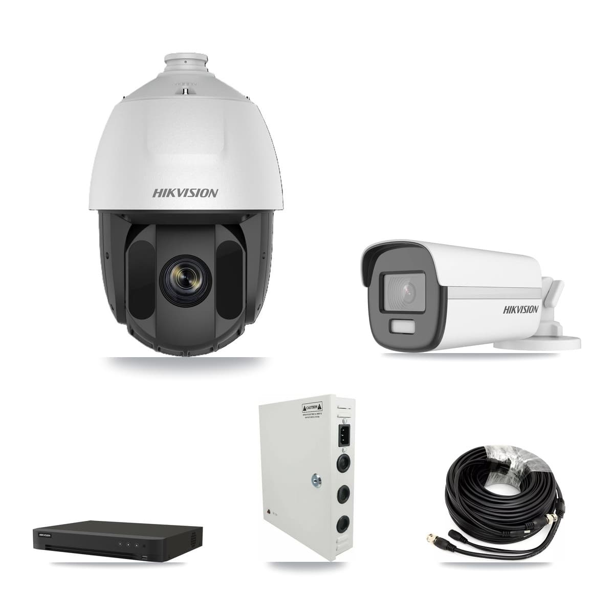 Hikvision 8-Channel 2MP – 4K CCTV Kit — 5 DS-2AE5225TI-A-E 2MP PTZ + 2 DS-2CE12UF3T-E 4K Bullet Cameras + 8TB Recording (IDS-7208HUHI-M1/XT Recorder) - Image 1