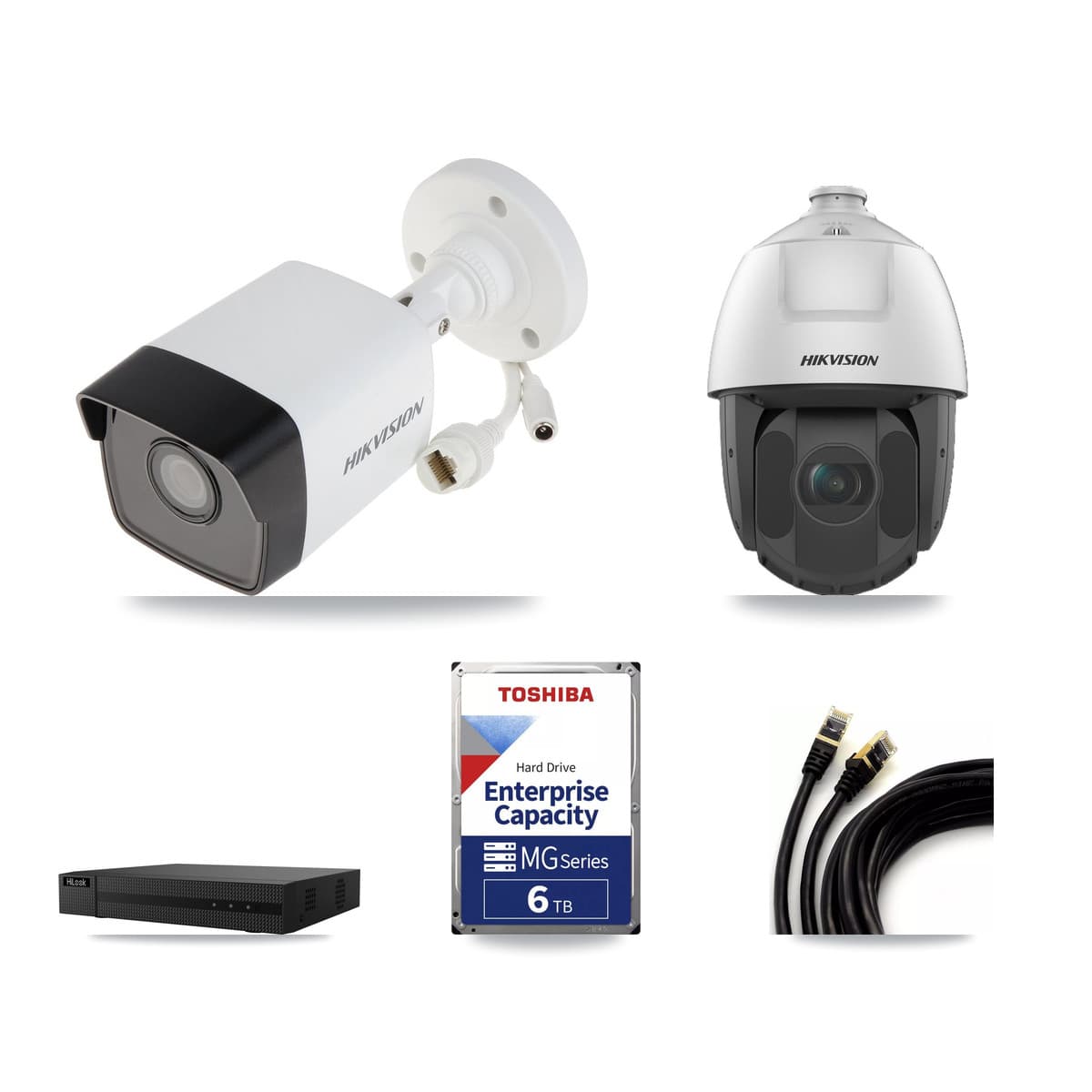 Hikvision & HiLook 8-Channel 2MP – 5MP CCTV Kit — 5 5MP Bullet + 1 2MP PTZ Cameras + 6TB Recording (NVR-108MH-D Recorder) - Image 1