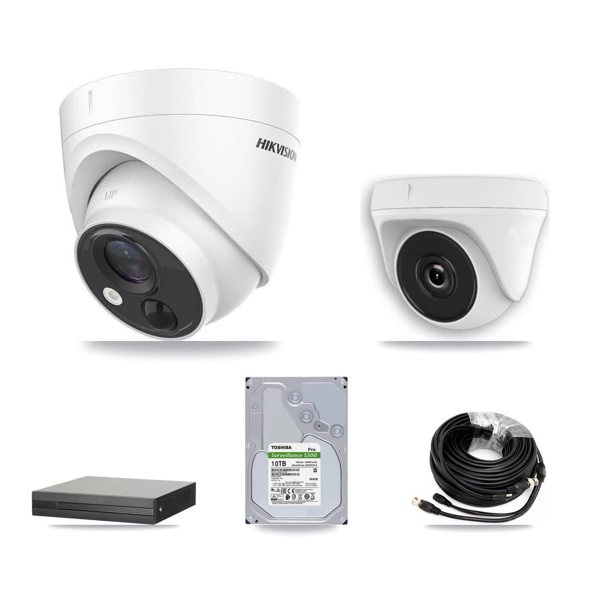 Hikvision 16-Channel 2MP – 5MP CCTV Kit — 7 DS-2CE71H0T 5MP Turret + 1 White HDT-2MP-N20W 2MP Dome Cameras + 10TB Recording (XVR-3116HS Recorder) - Image 1