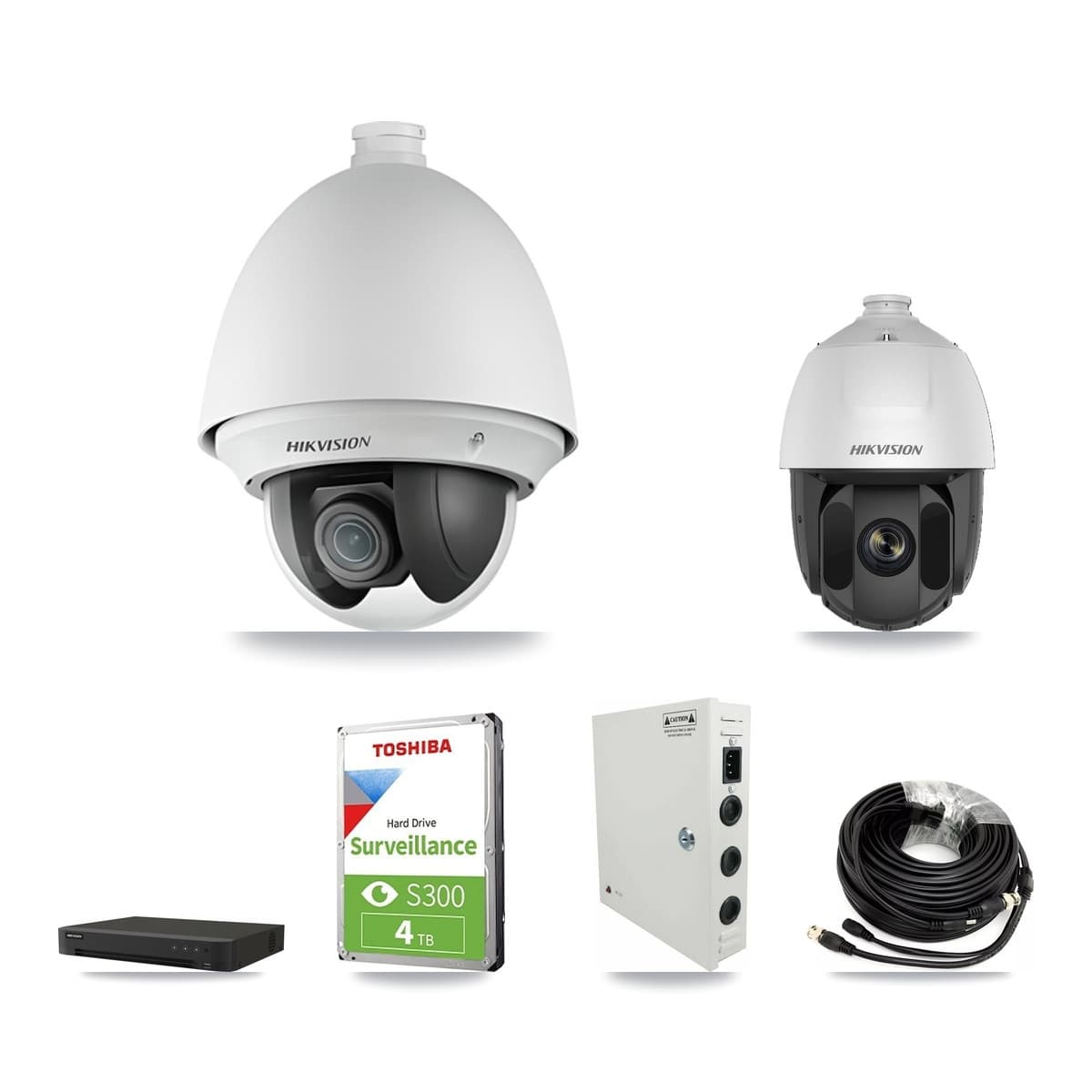 Hikvision 8-Channel 2MP CCTV Kit — 3 DS-2AE4225T-A + 1 DS-2AE5225TI-A-E PTZ Cameras + 4TB Recording (IDS-7208HUHI-M1/XT Recorder)