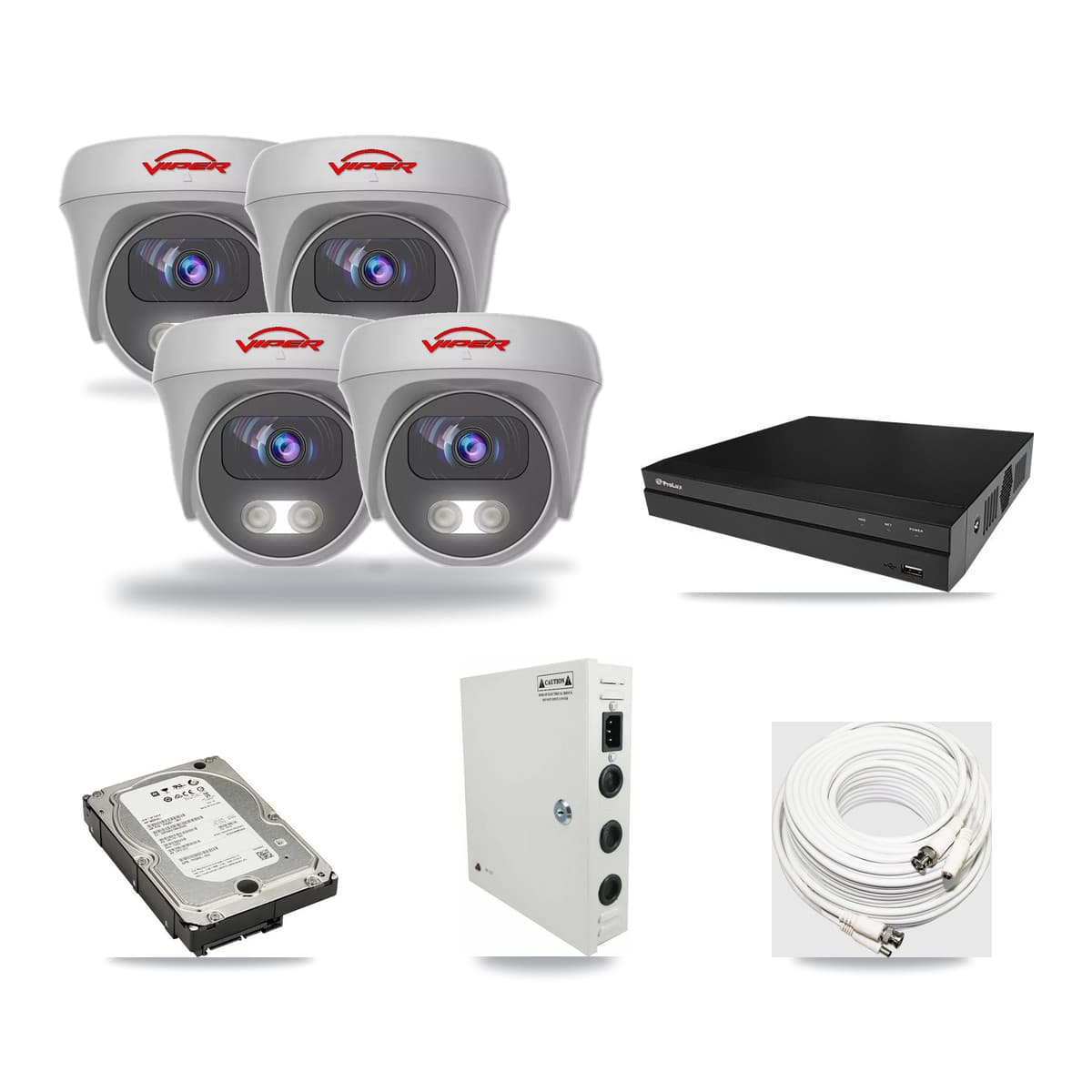 Viper & Prolux 8-Channel 5MP CCTV Kit — 4 White Cameras + 5TB Recording (PXD-5208AN Recorder) - Image 1