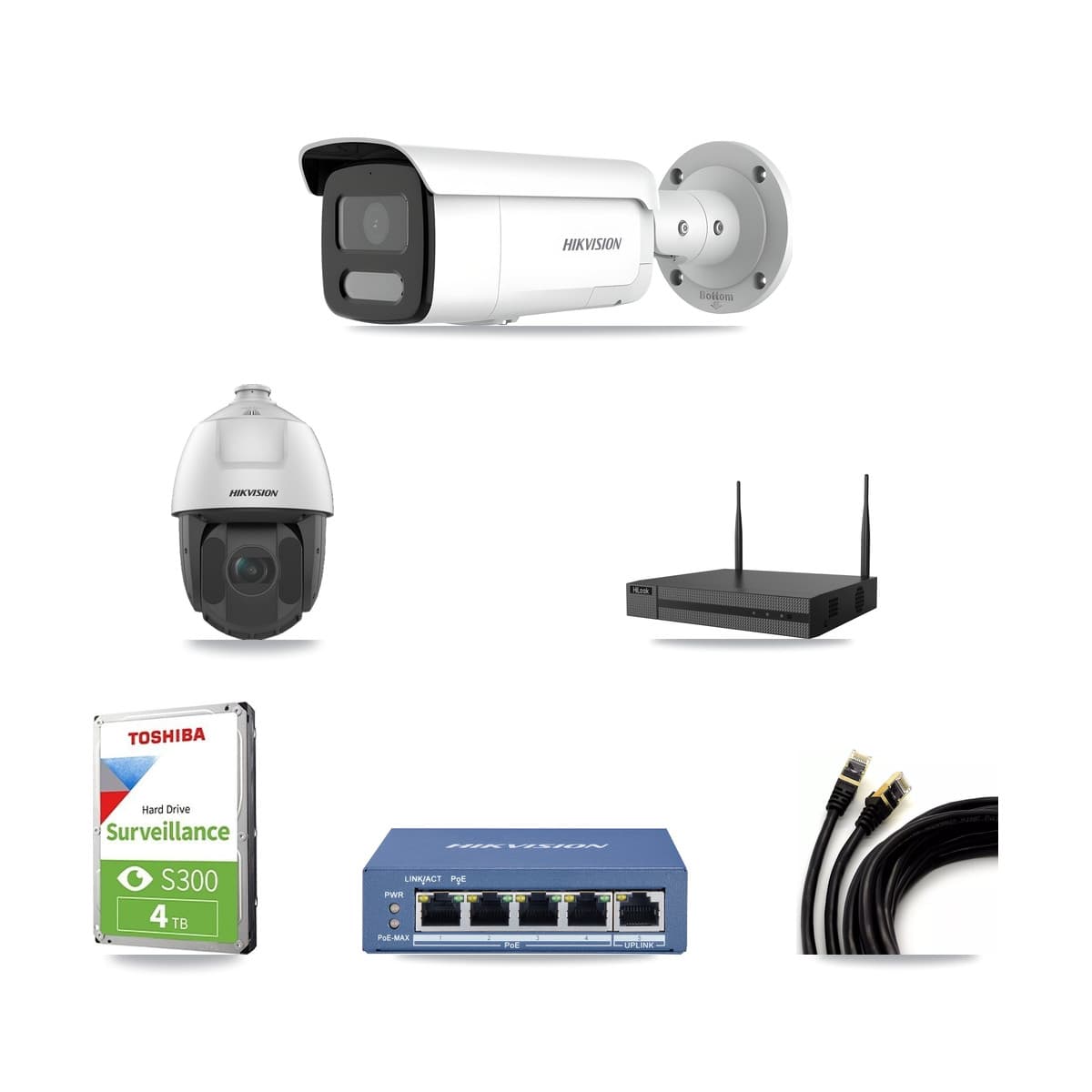 Hikvision & HiLook 4-Channel 2MP – 4MP CCTV Kit — 1 4MP Bullet + 1 2MP PTZ Cameras + 4TB Recording - Image 1