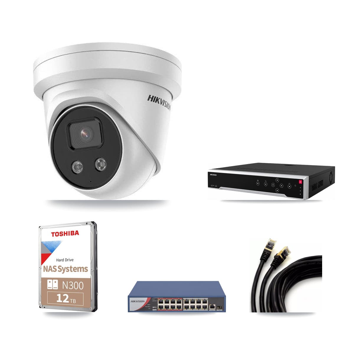 Hikvision 32-Channel 5MP CCTV Kit — 32 DS-2CD3356G2 Turret Cameras + 2× 12TB Recording