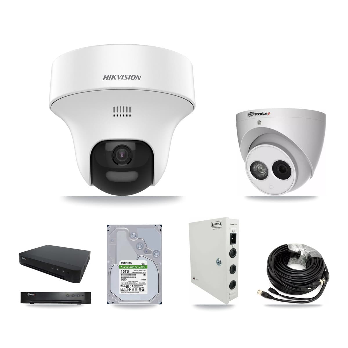 Hikvision & Prolux 16-Channel 4MP – 5MP CCTV Kit — 9 DS-2CE70K0T 5MP + 1 PXC-612C4W-A 4MP Turret Cameras + 10TB Recording (PXD-8216 Recorder)