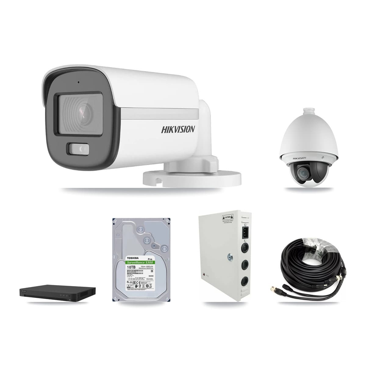 Hikvision 32-Channel 2MP – 5MP CCTV Kit — 6 DS-2AE4225T 2MP PTZ + 12 DS-2CE12KF0T 5MP Bullet Cameras + 2× 10TB Recording (IDS-7232HQHI Recorder) - Image 1