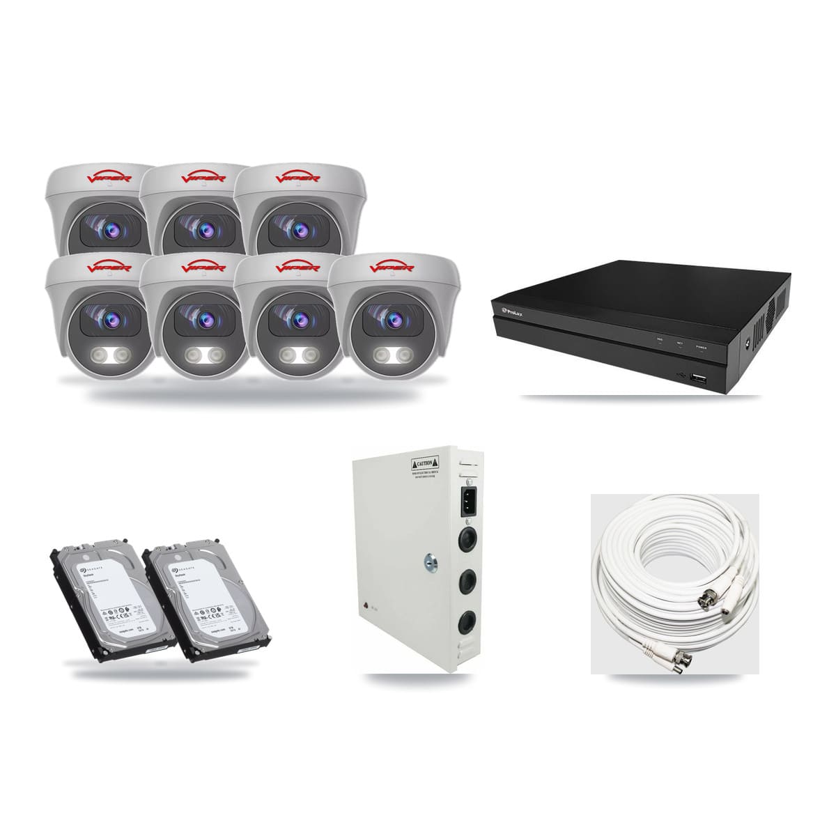 Prolux 8-channel CCTV kit: 7 cameras (7× 5MP Camera), 2× 6TB hard drive