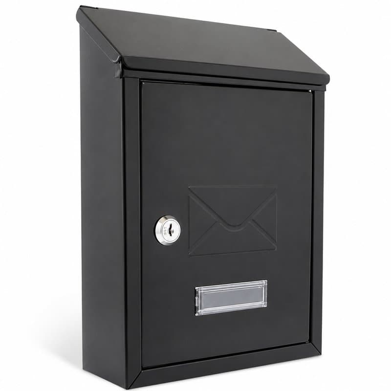 Burg-Wachter MB09BK Avon Rear Entry Wall Mounted Galvanised Steel Lockable Weatherproof Post Box - Black - 21x30x6.5cm - Image 1