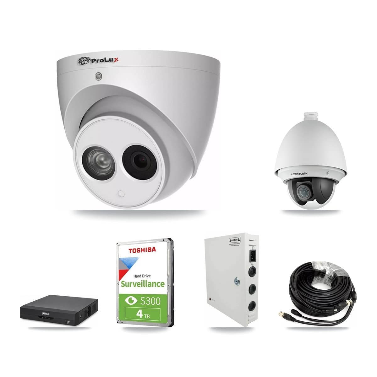 4-Channel 2MP – 4MP CCTV Kit — 1 DS-2AE4225T 2MP PTZ + 2 PXC-612C4W-A 4MP Turret Cameras + 4TB Recording (DH-XVR5104HS Recorder) - Image 1