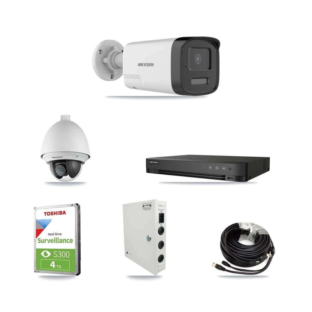 Hikvision 4-Channel 2MP – 5MP CCTV Kit — 1 DS-2AE4225T 2MP PTZ + 2 DS-2CE17K0T 5MP Bullet Cameras + 4TB Recording (IDS-7204HQHI Recorder)