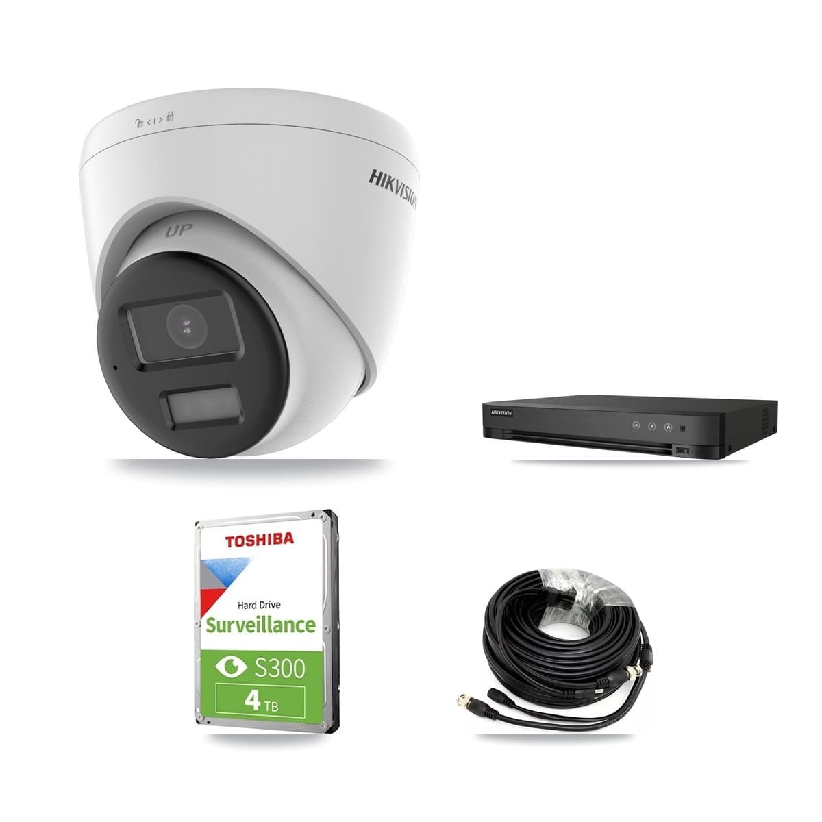 Hikvision 4-Channel 5MP – 4K CCTV Kit — 1 DS-2CE78K0T-LPTS 5MP + 1 DS-2CE78U0T-LPTS 4K Turret Cameras + 4TB Recording (IDS-7204HUHI-M1/XT Recorder)