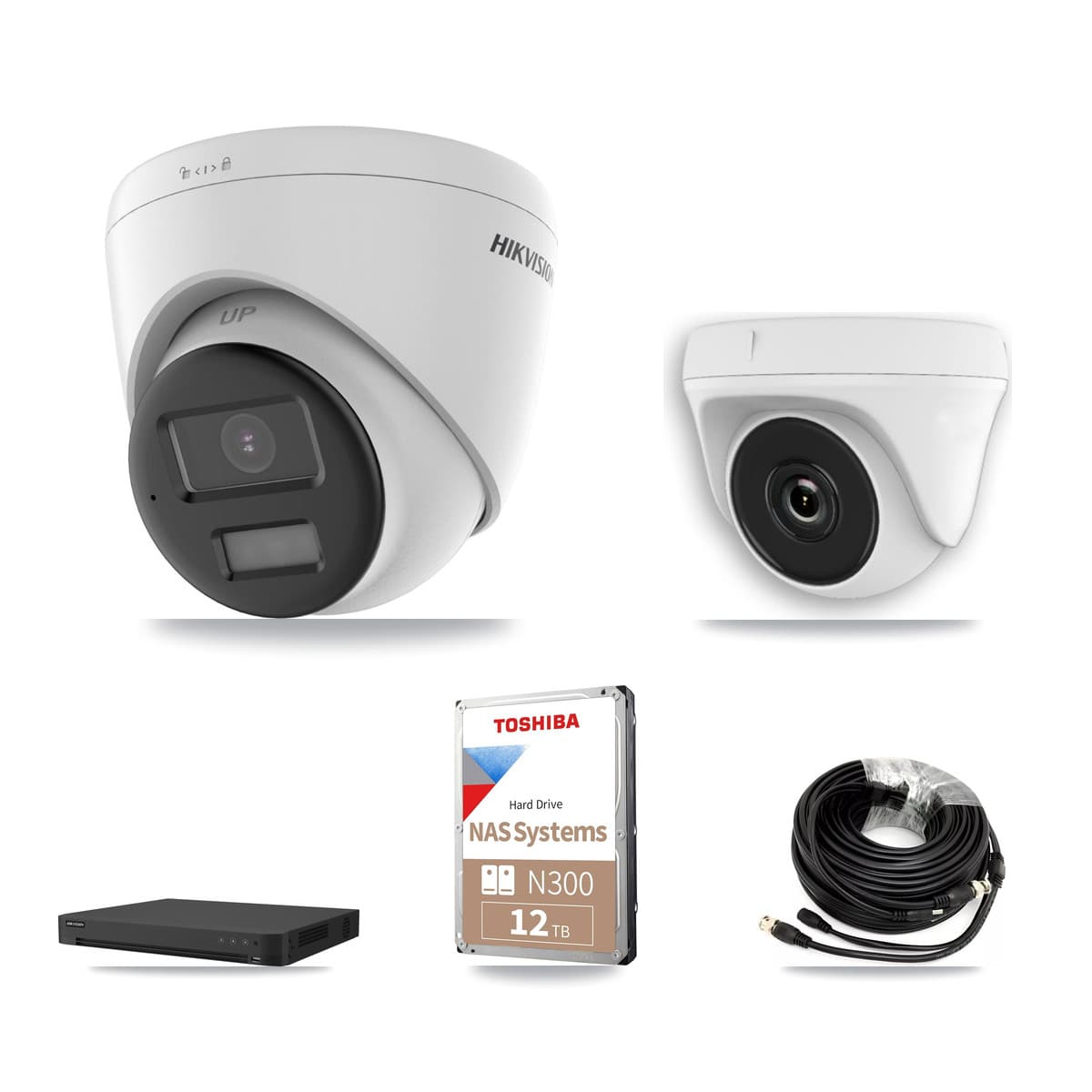 Hikvision 16-Channel 2MP – 4K CCTV Kit — 4 DS-2CE78U0T 4K Turret + 1 White HDT-2MP-N20W 2MP Dome Cameras + 12TB Recording - Image 1