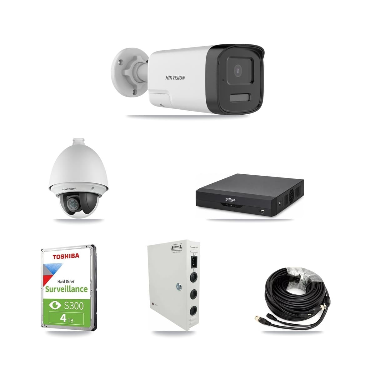 Hikvision & Dahua 4-Channel 2MP – 5MP CCTV Kit — 1 DS-2AE4225T 2MP PTZ + 2 DS-2CE17K0T 5MP Bullet Cameras + 4TB Recording - Image 1