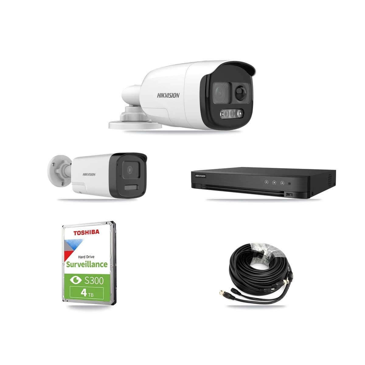 Hikvision 4-Channel 5MP CCTV Kit — 2 DS-2CE12KF3T + 1 DS-2CE17K0T Bullet Cameras + 4TB Recording (IDS-7204HQHI Recorder)