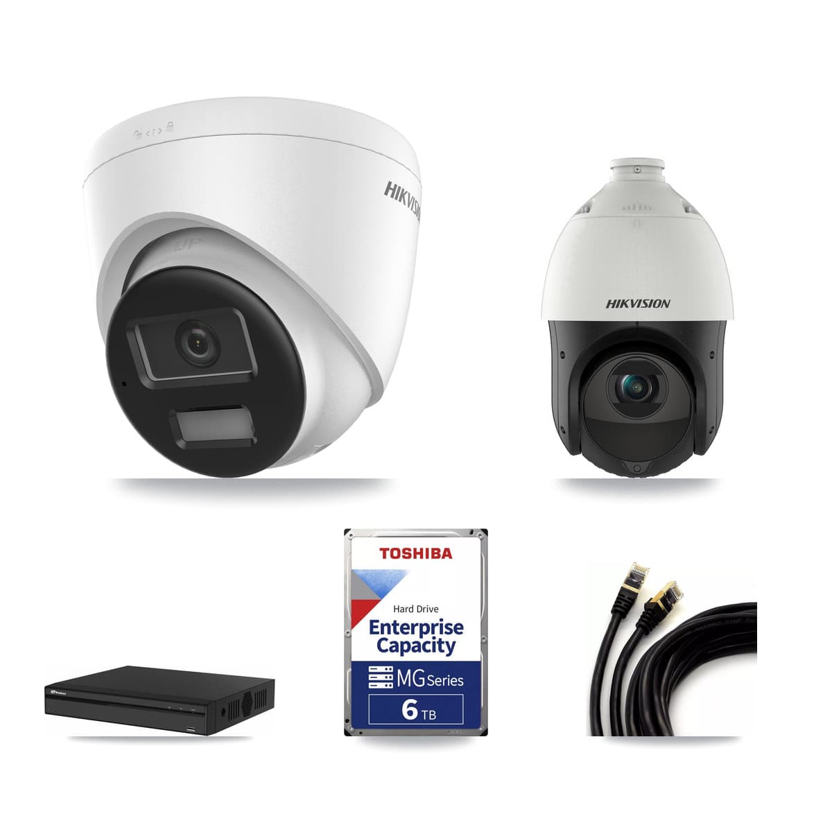 Hikvision & Prolux 4-Channel 4MP – 4K CCTV Kit — 2 4K Turret + 1 4MP PTZ Cameras + 6TB Recording